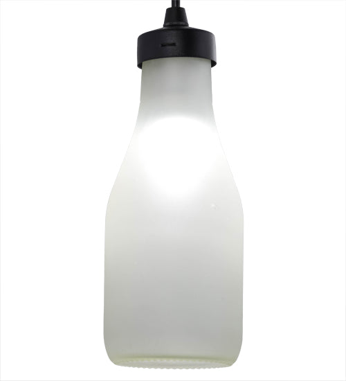 Meyda Lighting Milk Bottle 5" LED Black Mini Pendant Light With Frosted Clear Shade Glass
