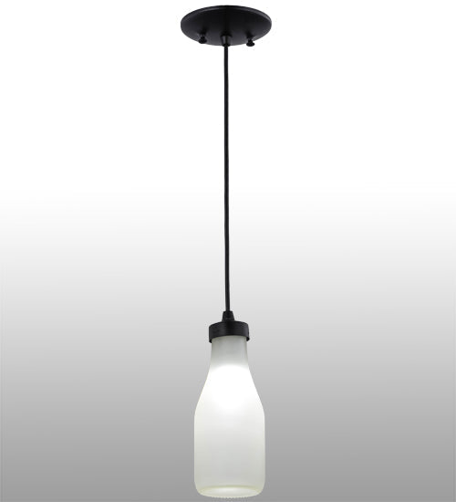 Meyda Lighting Milk Bottle 5" LED Black Mini Pendant Light With Frosted Clear Shade Glass