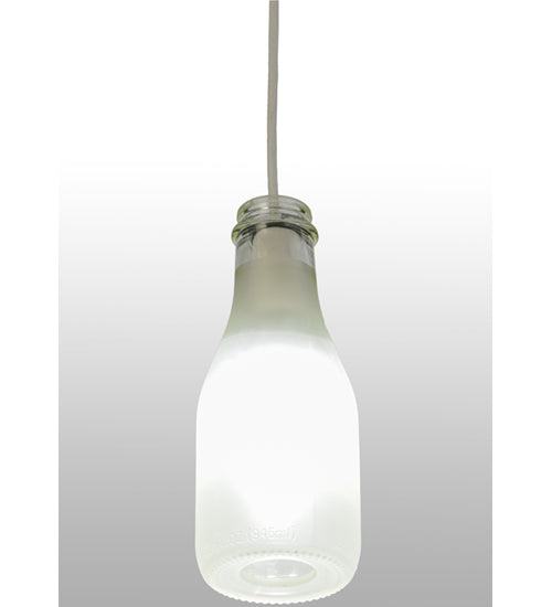 Meyda Lighting Milk Bottle 5" LED White Mini Pendant Light With Frosted Clear Shade Glass