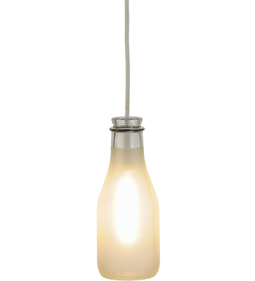 Meyda Lighting Milk Bottle 5" White Mini Pendant Light With Frosted Clear Shade Glass
