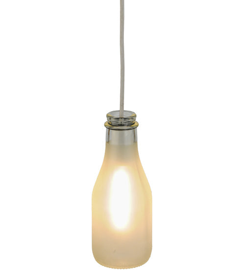 Meyda Lighting Milk Bottle 5" White Mini Pendant Light With Frosted Clear Shade Glass
