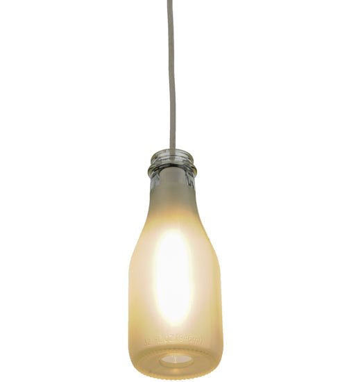 Meyda Lighting Milk Bottle 5" White Mini Pendant Light With Frosted Clear Shade Glass