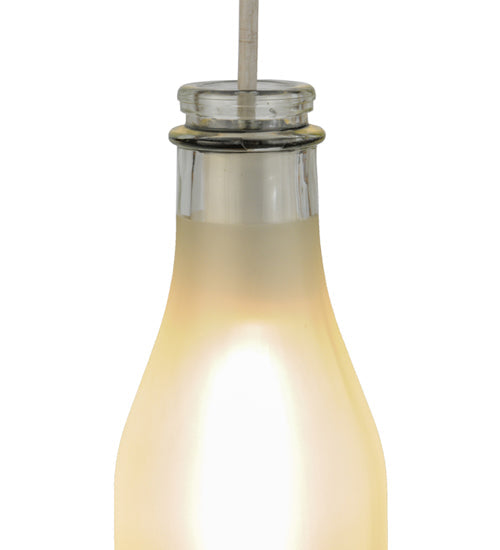 Meyda Lighting Milk Bottle 5" White Mini Pendant Light With Frosted Clear Shade Glass
