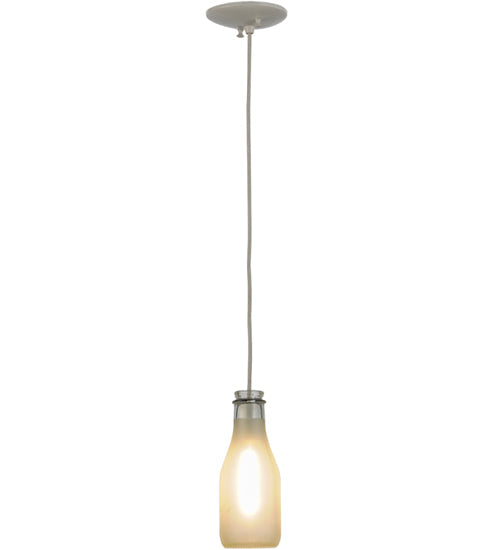 Meyda Lighting Milk Bottle 5" White Mini Pendant Light With Frosted Clear Shade Glass