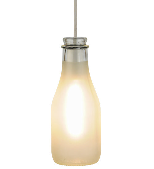Meyda Lighting Milk Bottle 5" White Mini Pendant Light With Frosted Clear Shade Glass