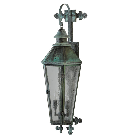 Meyda Lighting Millesime 11" 3-Light Craftsman Verdi On Brass Lantern Wall Sconce With Clear Seeded Shade Glass