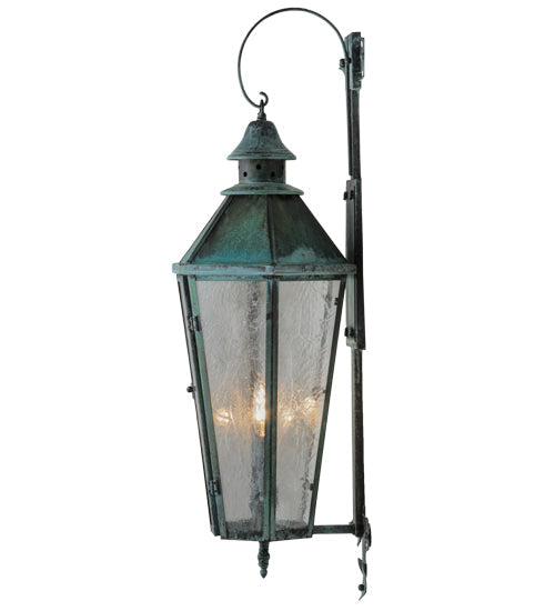 Meyda Lighting Millesime 11" 3-Light Craftsman Verdi On Brass Lantern Wall Sconce With Clear Seeded Shade Glass