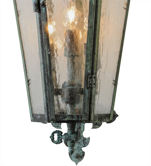 Meyda Lighting Millesime 11" 3-Light Craftsman Verdi On Brass Lantern Wall Sconce With Clear Seeded Shade Glass