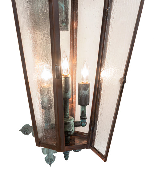 Meyda Lighting Millesime 11" 3-Light Verdigris & Copper Lantern Wall Sconce With Clear Seeded Shade Glass