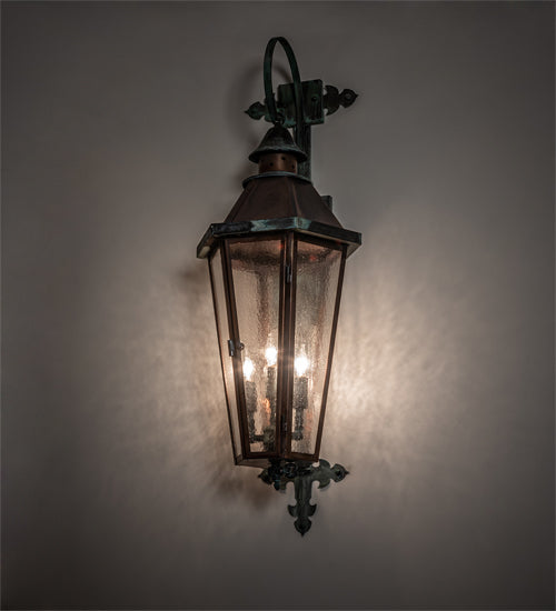 Meyda Lighting Millesime 11" 3-Light Verdigris & Copper Lantern Wall Sconce With Clear Seeded Shade Glass