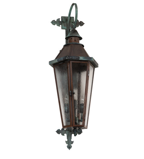 Meyda Lighting Millesime 11" 3-Light Verdigris & Copper Lantern Wall Sconce With Clear Seeded Shade Glass