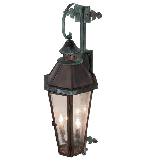 Meyda Lighting Millesime 11" 3-Light Verdigris & Copper Lantern Wall Sconce With Clear Seeded Shade Glass
