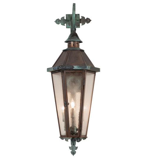 Meyda Lighting Millesime 11" 3-Light Verdigris & Copper Lantern Wall Sconce With Clear Seeded Shade Glass