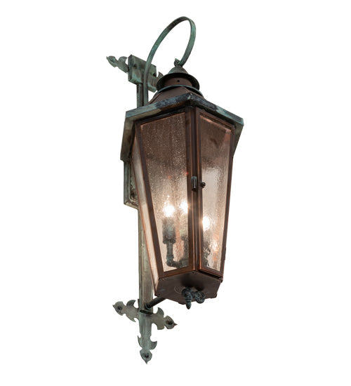 Meyda Lighting Millesime 11" 3-Light Verdigris & Copper Lantern Wall Sconce With Clear Seeded Shade Glass