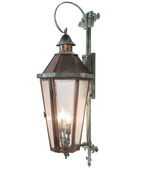 Meyda Lighting Millesime 11" 3-Light Verdigris & Copper Lantern Wall Sconce With Clear Seeded Shade Glass