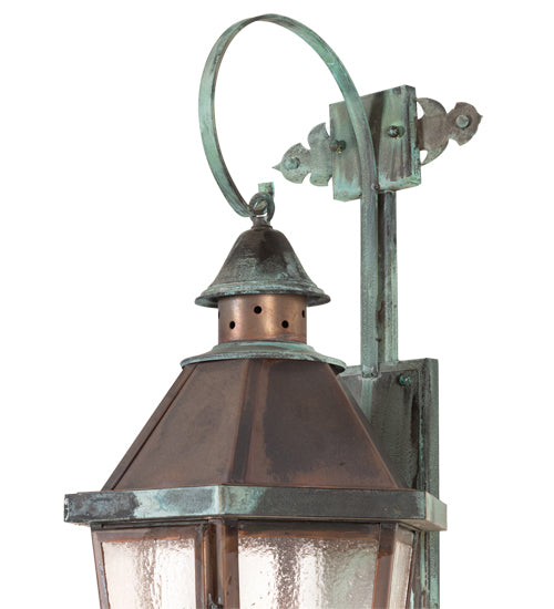 Meyda Lighting Millesime 11" 3-Light Verdigris & Copper Lantern Wall Sconce With Clear Seeded Shade Glass