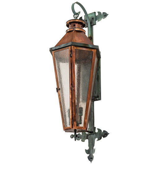 Meyda Lighting Millesime 14" 3-Light Antique Copper & Verdigris Lantern Wall Sconce With Clear Seeded Shade Glass