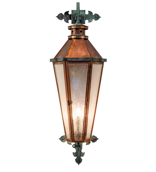 Meyda Lighting Millesime 14" 3-Light Antique Copper & Verdigris Lantern Wall Sconce With Clear Seeded Shade Glass