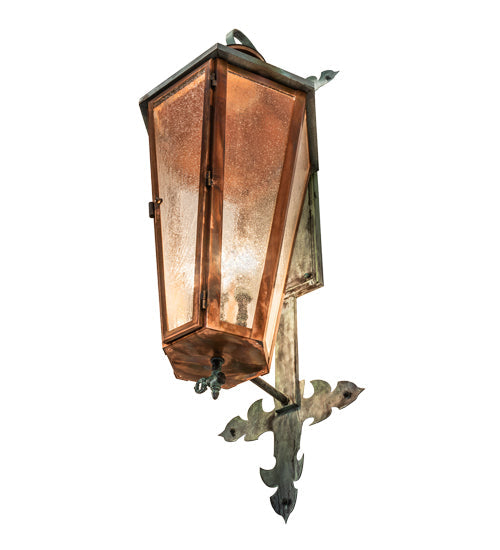 Meyda Lighting Millesime 14" 3-Light Antique Copper & Verdigris Lantern Wall Sconce With Clear Seeded Shade Glass