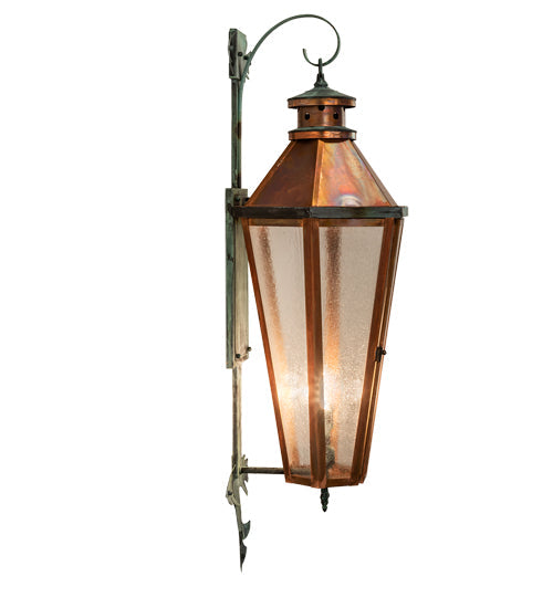 Meyda Lighting Millesime 14" 3-Light Antique Copper & Verdigris Lantern Wall Sconce With Clear Seeded Shade Glass