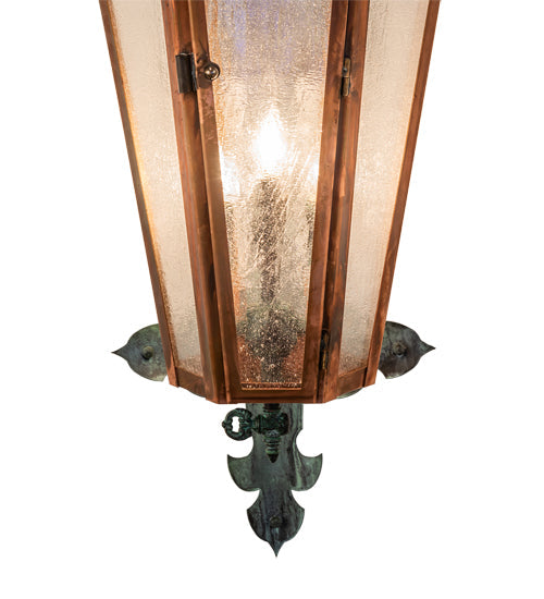 Meyda Lighting Millesime 14" 3-Light Antique Copper & Verdigris Lantern Wall Sconce With Clear Seeded Shade Glass