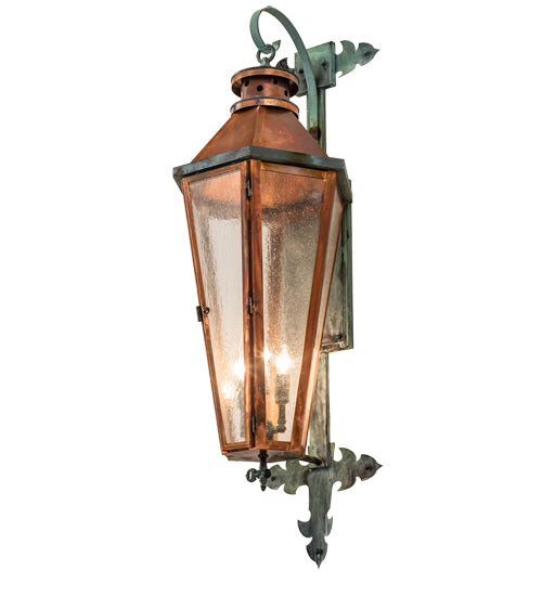 Meyda Lighting Millesime 14" 3-Light Antique Copper & Verdigris Lantern Wall Sconce With Clear Seeded Shade Glass