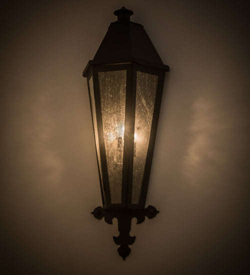 Meyda Lighting Millesime 14" 3-Light Blackwash Lantern Wall Sconce With Clear Seeded Shade Glass