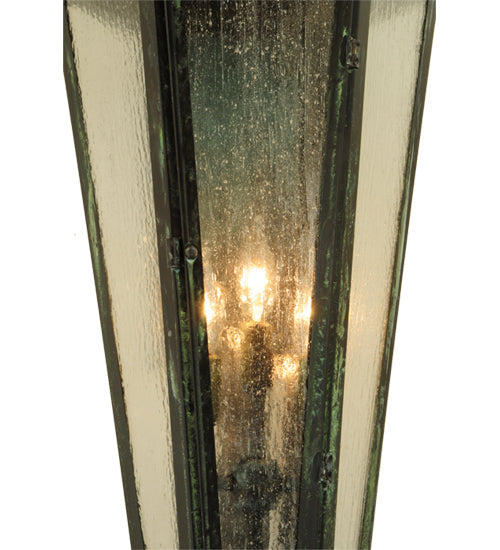 Meyda Lighting Millesime 14" 3-Light Craftsman Verde On Brass Lantern Wall Sconce With Clear Seeded Shade Glass