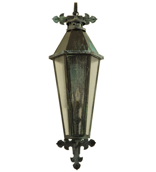 Meyda Lighting Millesime 14" 3-Light Craftsman Verde On Brass Lantern Wall Sconce With Clear Seeded Shade Glass