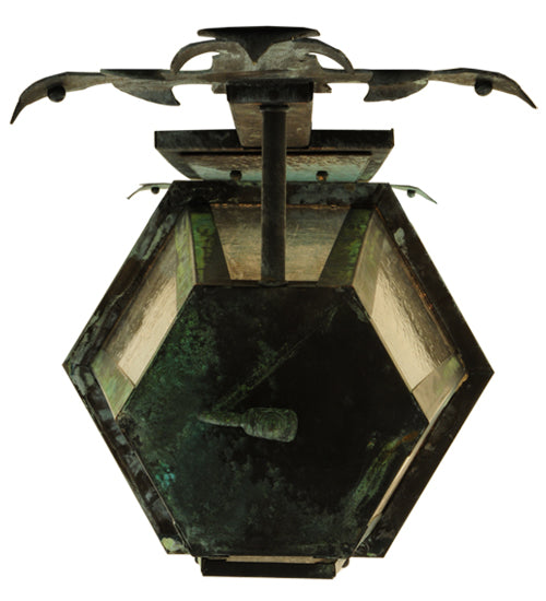 Meyda Lighting Millesime 14" 3-Light Craftsman Verde On Brass Lantern Wall Sconce With Clear Seeded Shade Glass