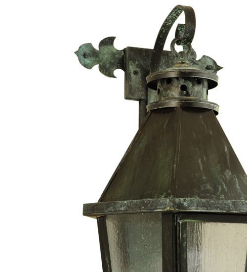Meyda Lighting Millesime 14" 3-Light Craftsman Verde On Brass Lantern Wall Sconce With Clear Seeded Shade Glass