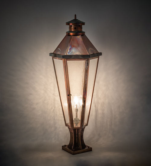 Meyda Lighting Millesime 14" 3-Light Vintage Copper And Craftsman Verdigris Outdoor Pier Mount Light With Clear Seeded Shade Glass