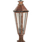 Meyda Lighting Millesime 14" 3-Light Vintage Copper And Craftsman Verdigris Outdoor Pier Mount Light With Clear Seeded Shade Glass