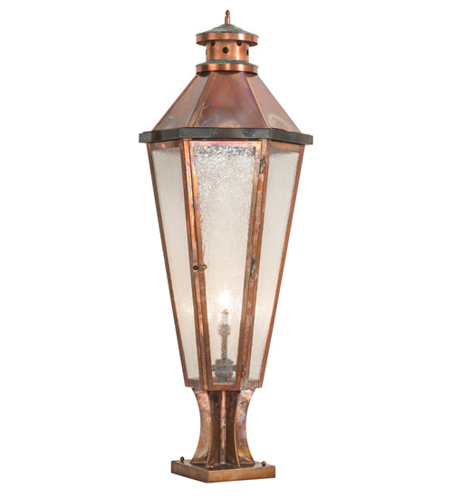 Meyda Lighting Millesime 14" 3-Light Vintage Copper And Craftsman Verdigris Outdoor Pier Mount Light With Clear Seeded Shade Glass
