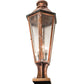 Meyda Lighting Millesime 14" 3-Light Vintage Copper And Craftsman Verdigris Outdoor Pier Mount Light With Clear Seeded Shade Glass