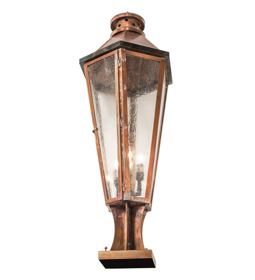 Meyda Lighting Millesime 14" 3-Light Vintage Copper And Craftsman Verdigris Outdoor Pier Mount Light With Clear Seeded Shade Glass