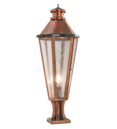 Meyda Lighting Millesime 14" 3-Light Vintage Copper And Craftsman Verdigris Outdoor Pier Mount Light With Clear Seeded Shade Glass