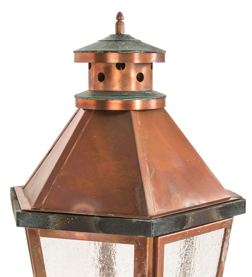 Meyda Lighting Millesime 14" 3-Light Vintage Copper And Craftsman Verdigris Outdoor Pier Mount Light With Clear Seeded Shade Glass