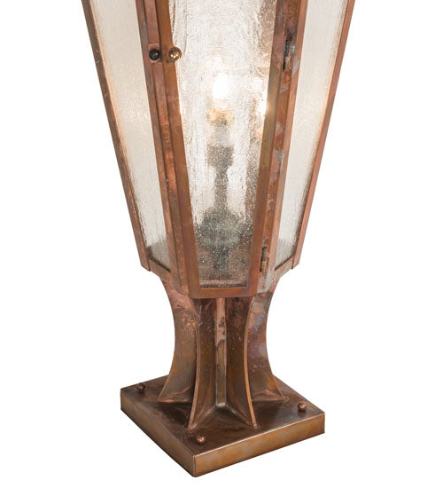 Meyda Lighting Millesime 14" 3-Light Vintage Copper And Craftsman Verdigris Outdoor Pier Mount Light With Clear Seeded Shade Glass