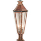 Meyda Lighting Millesime 14" 3-Light Vintage Copper And Craftsman Verdigris Outdoor Pier Mount Light With Clear Seeded Shade Glass