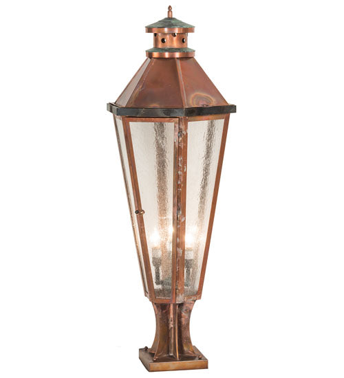 Meyda Lighting Millesime 14" 3-Light Vintage Copper And Craftsman Verdigris Outdoor Pier Mount Light With Clear Seeded Shade Glass