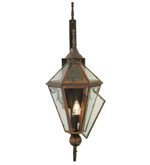 Meyda Lighting Millesime 14" Craftsman Brown And Vintage Copper Lantern Wall Sconce With Clear Shade Glass