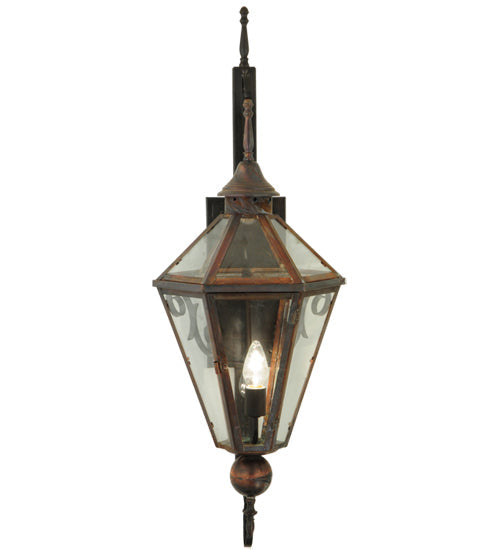 Meyda Lighting Millesime 14" Craftsman Brown And Vintage Copper Lantern Wall Sconce With Clear Shade Glass