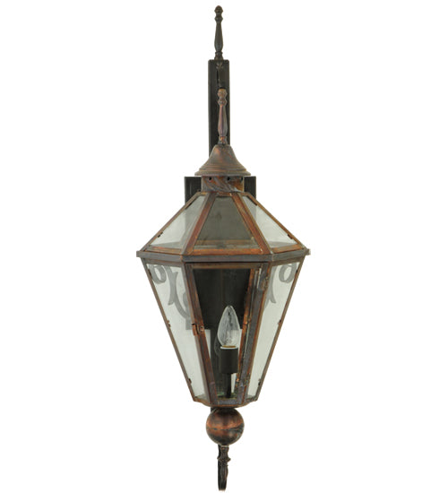 Meyda Lighting Millesime 14" Craftsman Brown And Vintage Copper Lantern Wall Sconce With Clear Shade Glass
