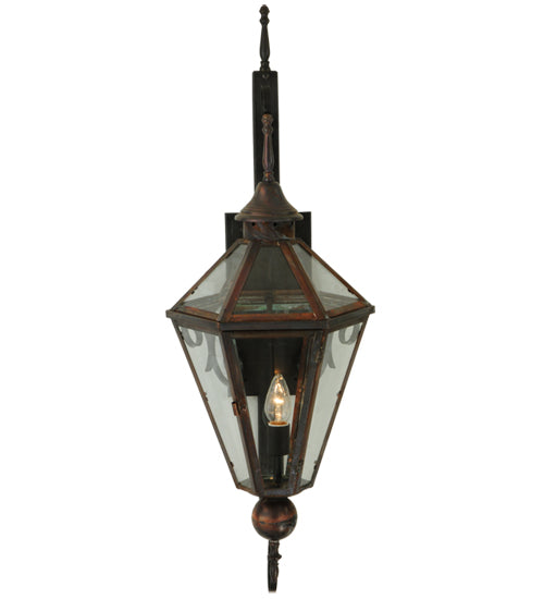 Meyda Lighting Millesime 14" Craftsman Brown And Vintage Copper Lantern Wall Sconce With Clear Shade Glass