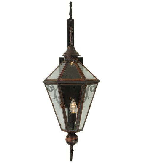 Meyda Lighting Millesime 14" Craftsman Brown And Vintage Copper Lantern Wall Sconce With Clear Shade Glass