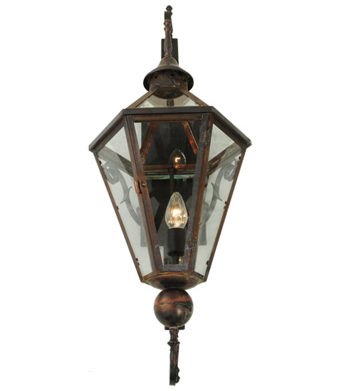 Meyda Lighting Millesime 14" Craftsman Brown And Vintage Copper Lantern Wall Sconce With Clear Shade Glass