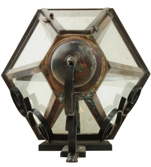 Meyda Lighting Millesime 14" Craftsman Brown And Vintage Copper Lantern Wall Sconce With Clear Shade Glass