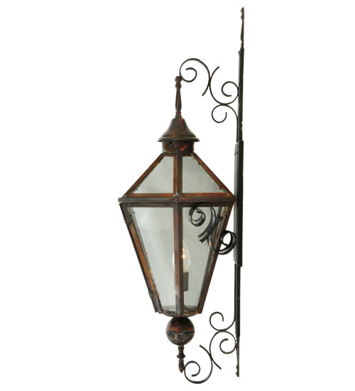 Meyda Lighting Millesime 14" Craftsman Brown And Vintage Copper Lantern Wall Sconce With Clear Shade Glass