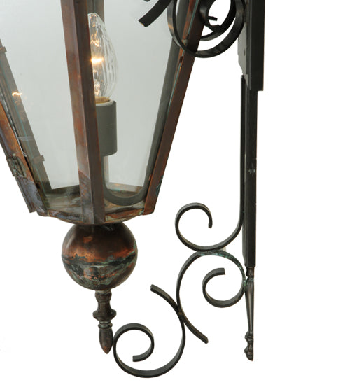 Meyda Lighting Millesime 14" Craftsman Brown And Vintage Copper Lantern Wall Sconce With Clear Shade Glass